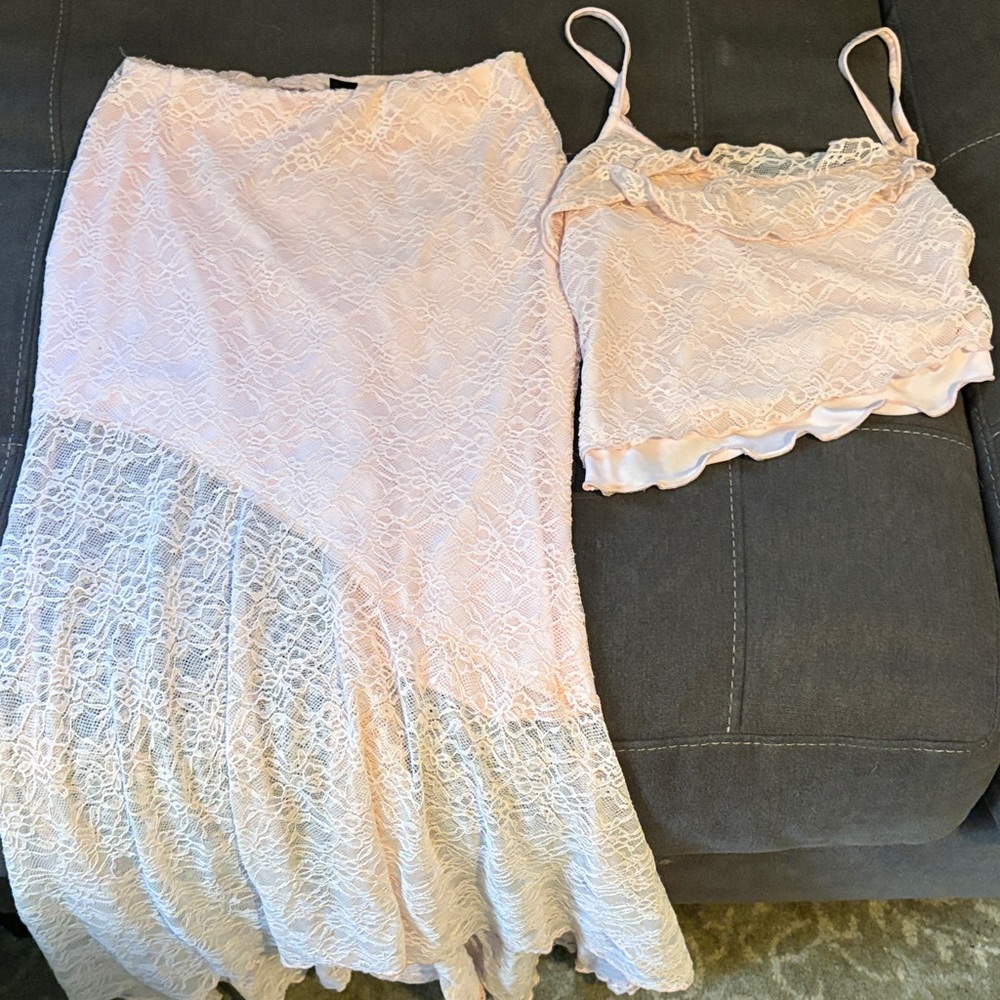 SHEIN Pink Lace Skirt Set